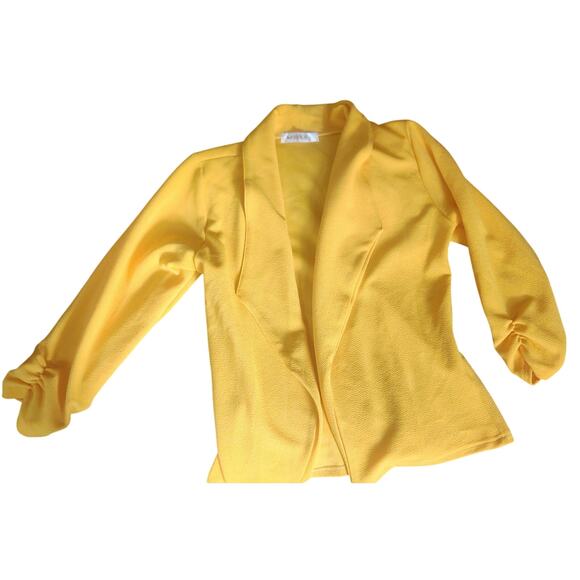 DoubleJu Womens drapped blazer size small Yellow cardigan casual jacket Modern - Picture 2 of 5
